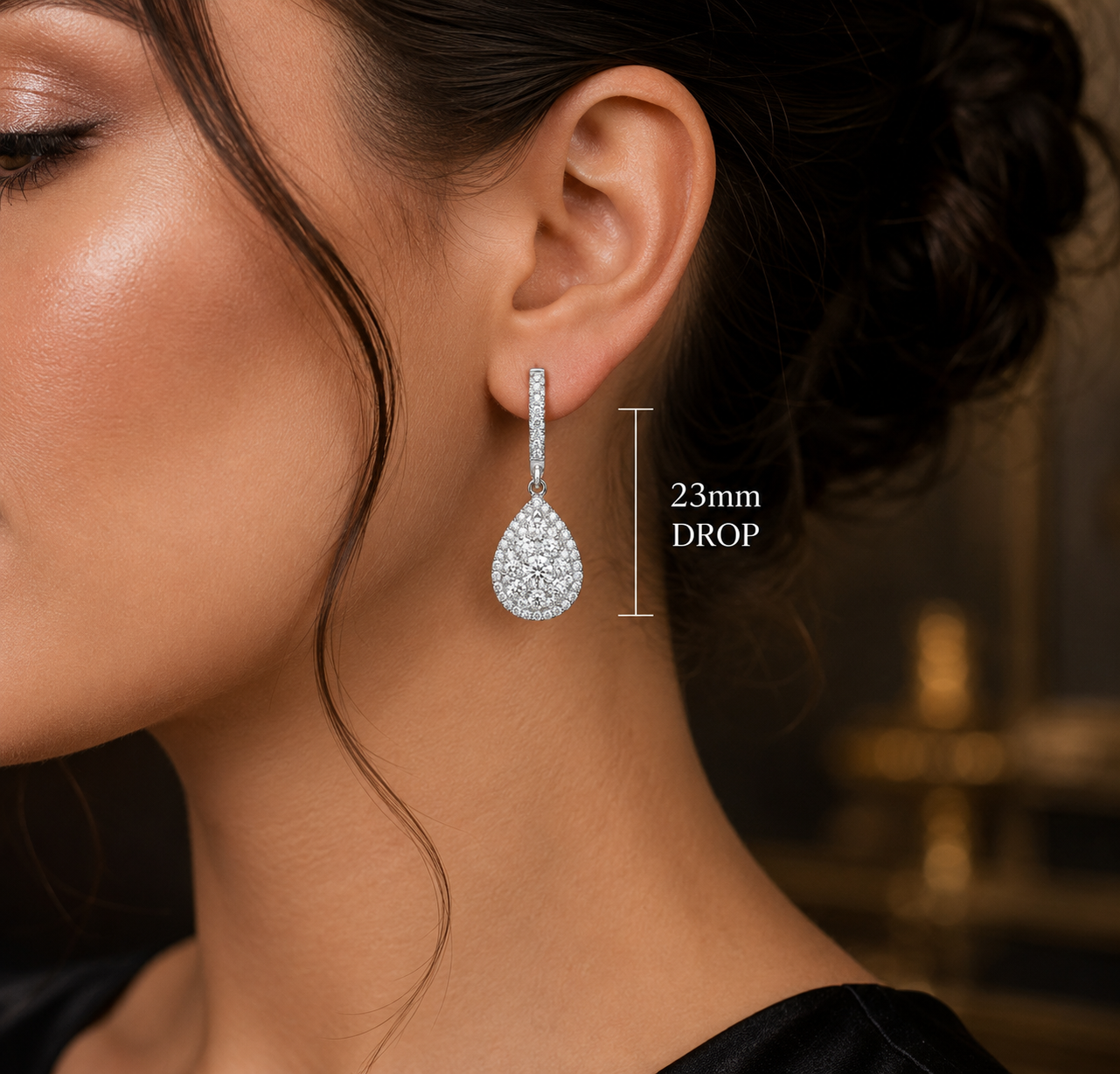 18ct White Gold Natural Diamond Pear Drop Earrings 23mm Halo Dangle Hallmarked