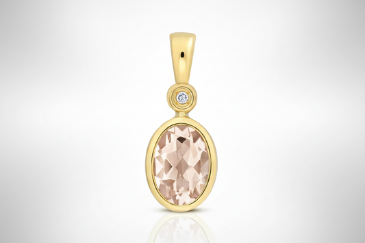 Morganite and Diamond Pendant 9ct Yellow Gold Oval Necklace