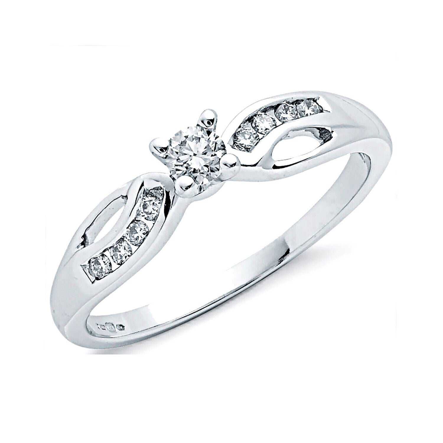 9ct White Gold 0.26ct Diamond Solitaire Engagement Ring Size J - Q