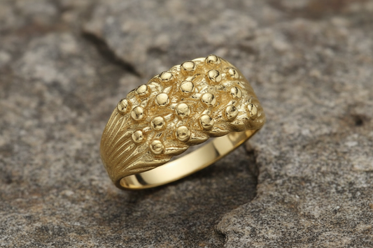 Gents 4 Row Keeper Ring Solid 9ct Yellow Gold Hallmarked