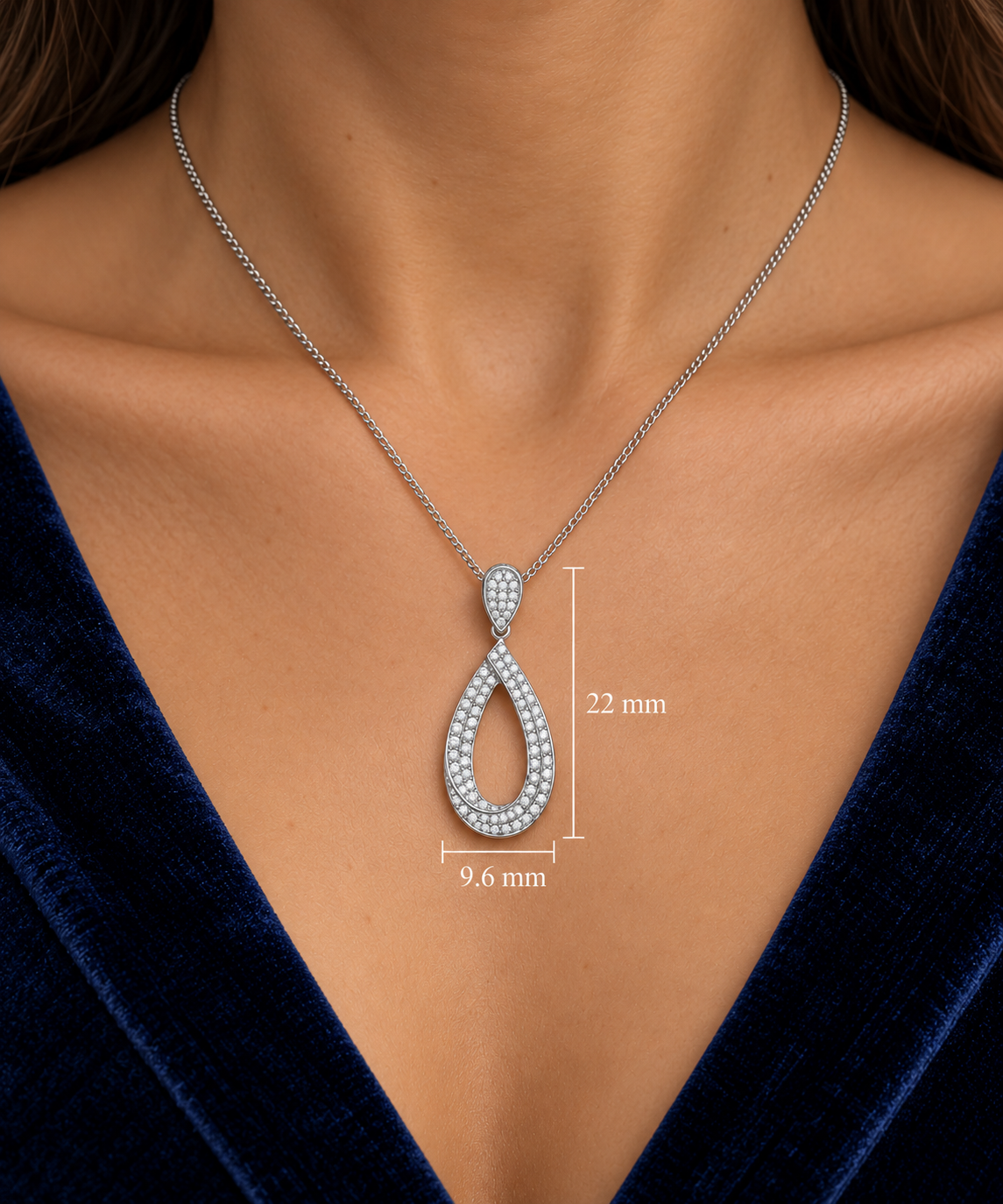 Real Diamond Teardrop Pendant 9ct White Gold 18" / 45cm 0.20ctw Genuine Diamonds
