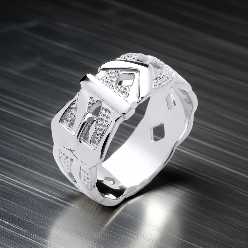 Mens Woven Buckle Ring Solid Sterling Silver Full Hallmark Size Q - Z+2