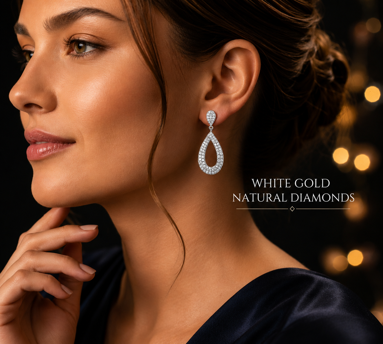 White Gold Natural Diamond Teardrop Drop Dangle Earrings 23.5mm Drop Luxury Gift