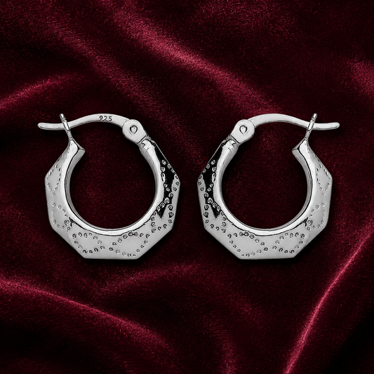 Hexagon Creole Hoop Earrings  Sterling Silver 925 15mm Diameter