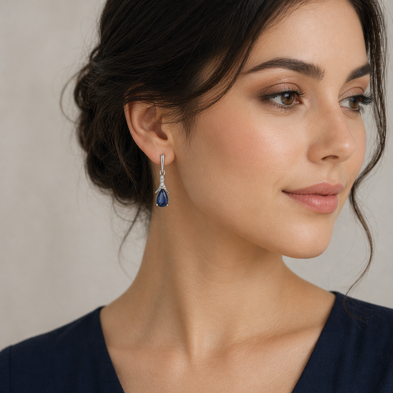 Natural Sapphire and Diamond Earrings Solid 9ct White Gold Teardrops Hallmarked