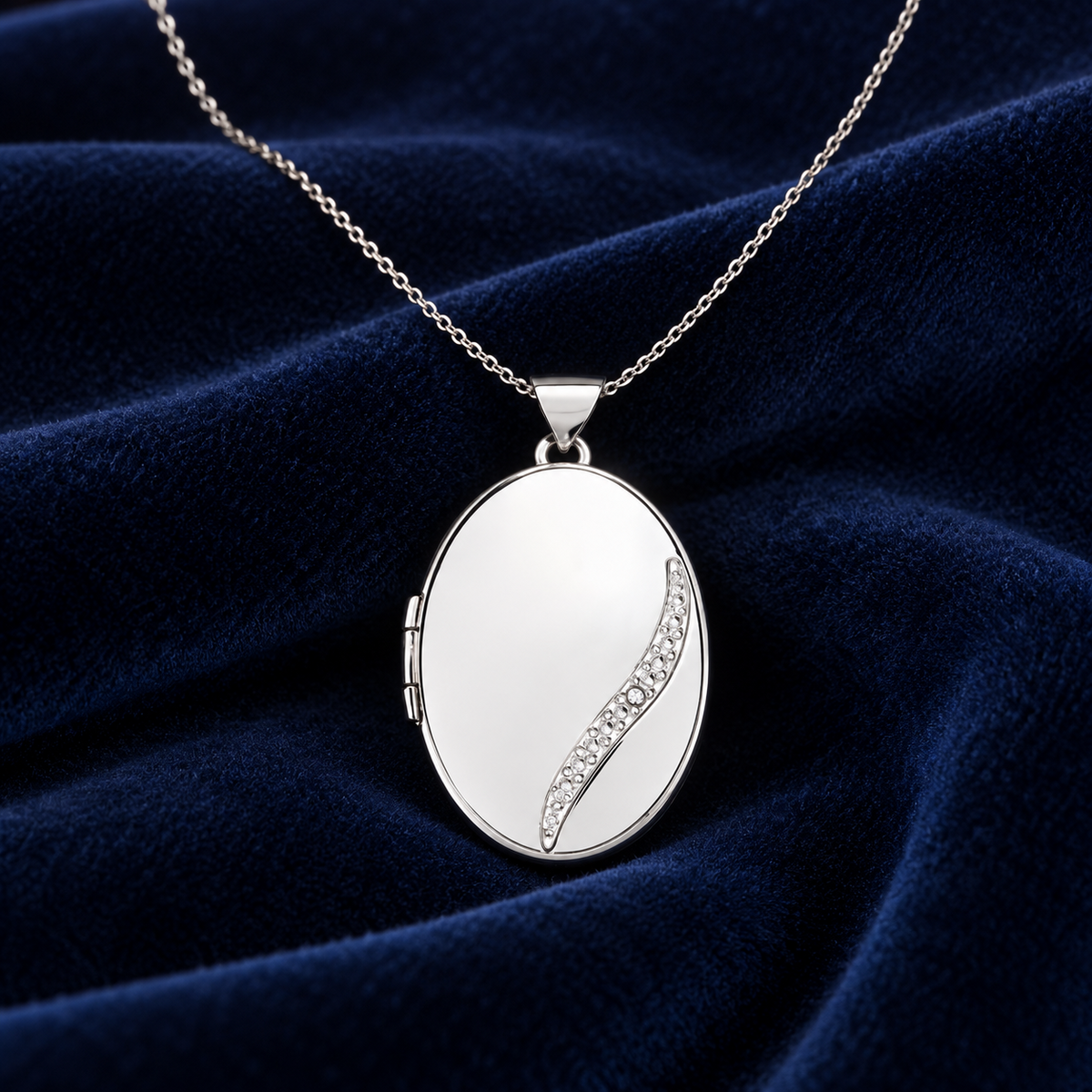 White Gold Oval Locket Real Diamond 18" Chain Keepsake Photograph Hallmarked