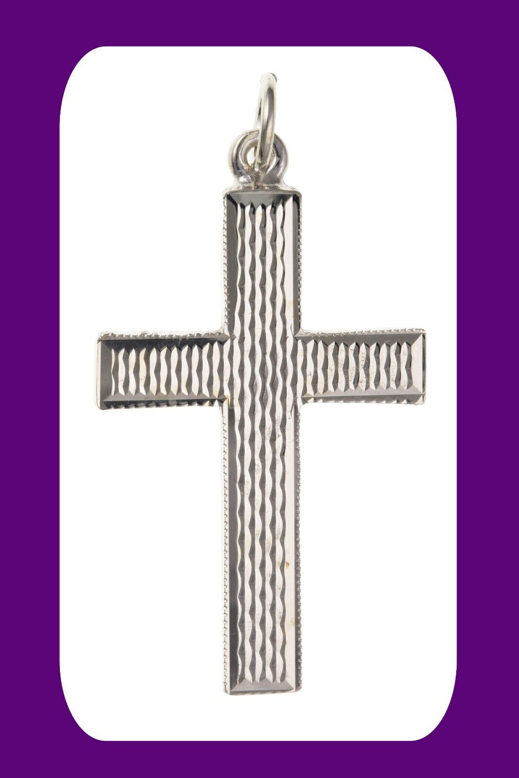 Sterling Silver Engine Turned Cross Pendant 925 Hallmark 32 x 20mm