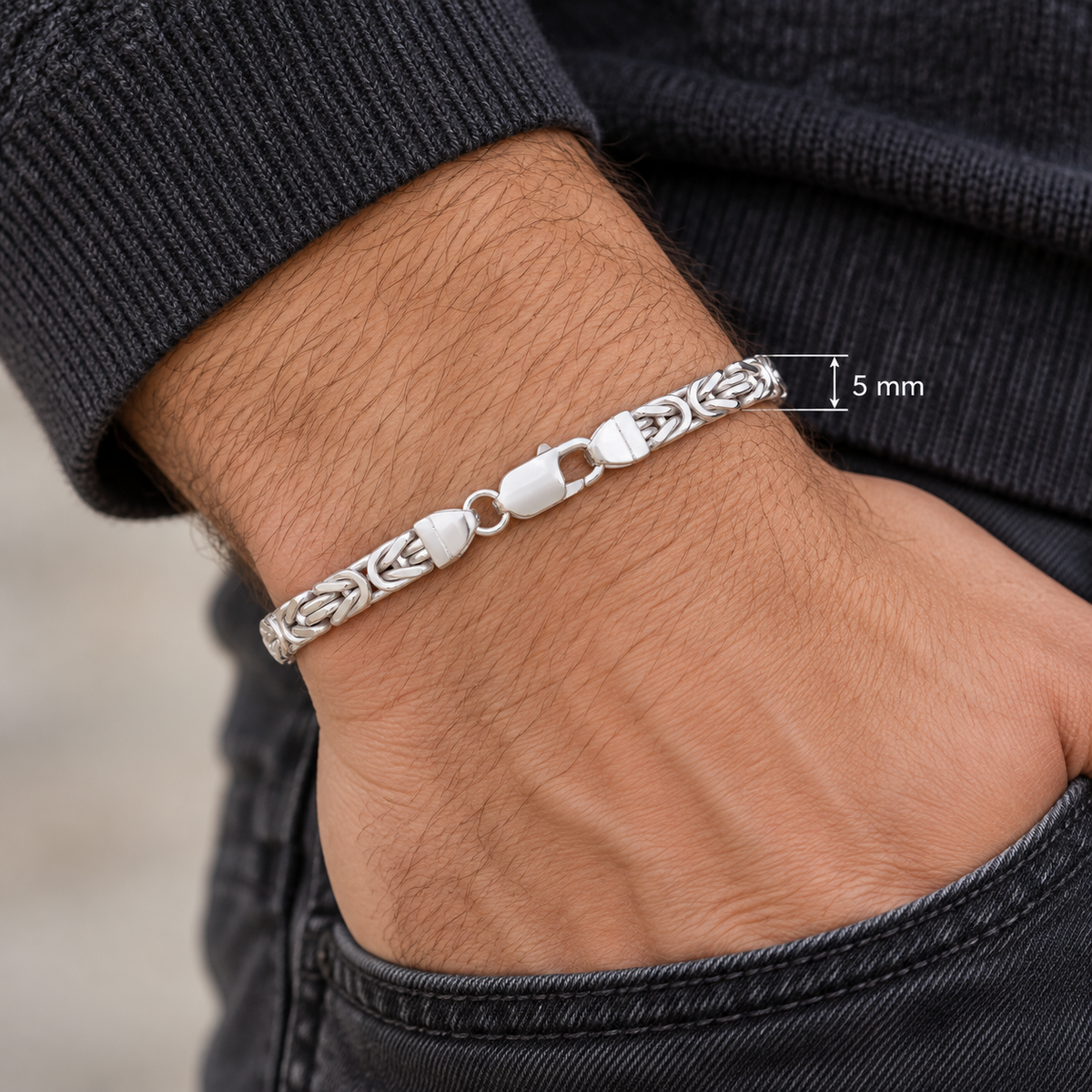 Men's Byzantine Bracelet Solid Silver British Made Hallmarked 9" 5mm Wide