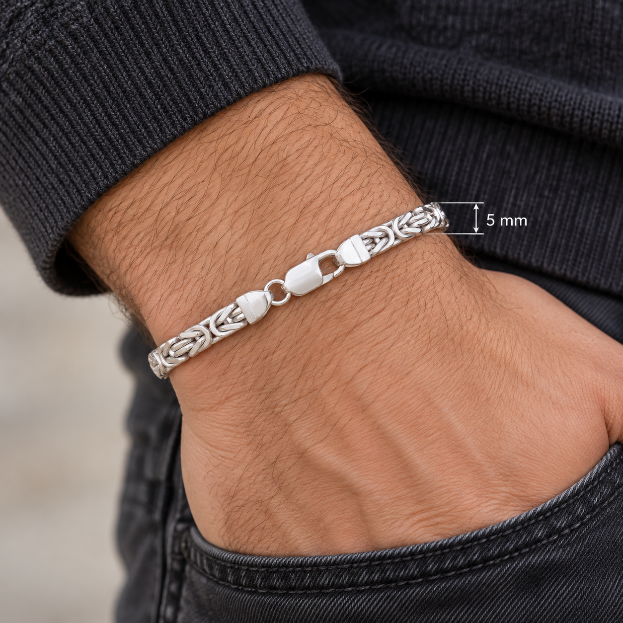 Men's Byzantine Bracelet Solid Silver British Made Hallmarked 9" 5mm Wide