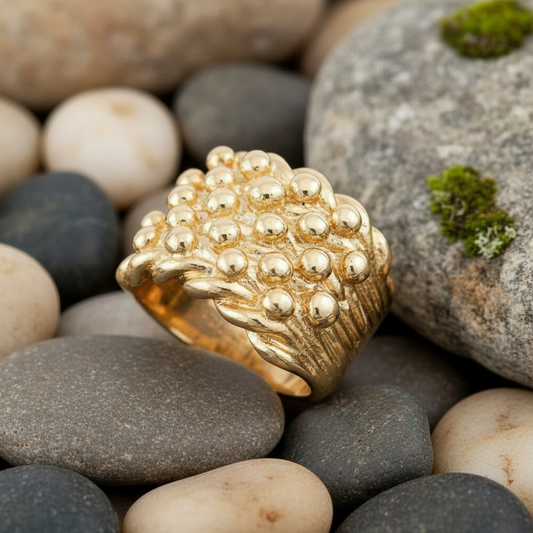 Yellow Gold Keeper Ring Gents 5 Row Solid Heavy 9 Carat Hallmarked British made