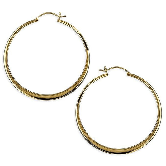 Large Creole Hoop Earrings 50mm Tube Yellow Gold on 925 Sterling Silver
