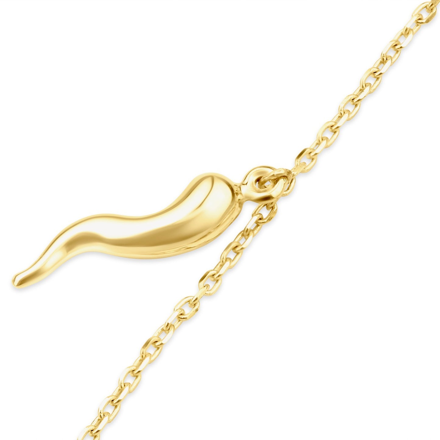 Lucky Italian Horn Cornicello Gold Charm Bracelet 9ct Yellow Gold 375 19cm