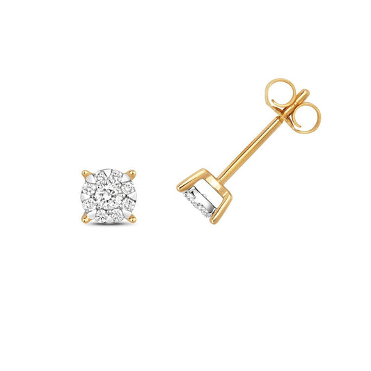 9ct Yellow Gold Diamond Earrings 0.26ctw Real Diamonds