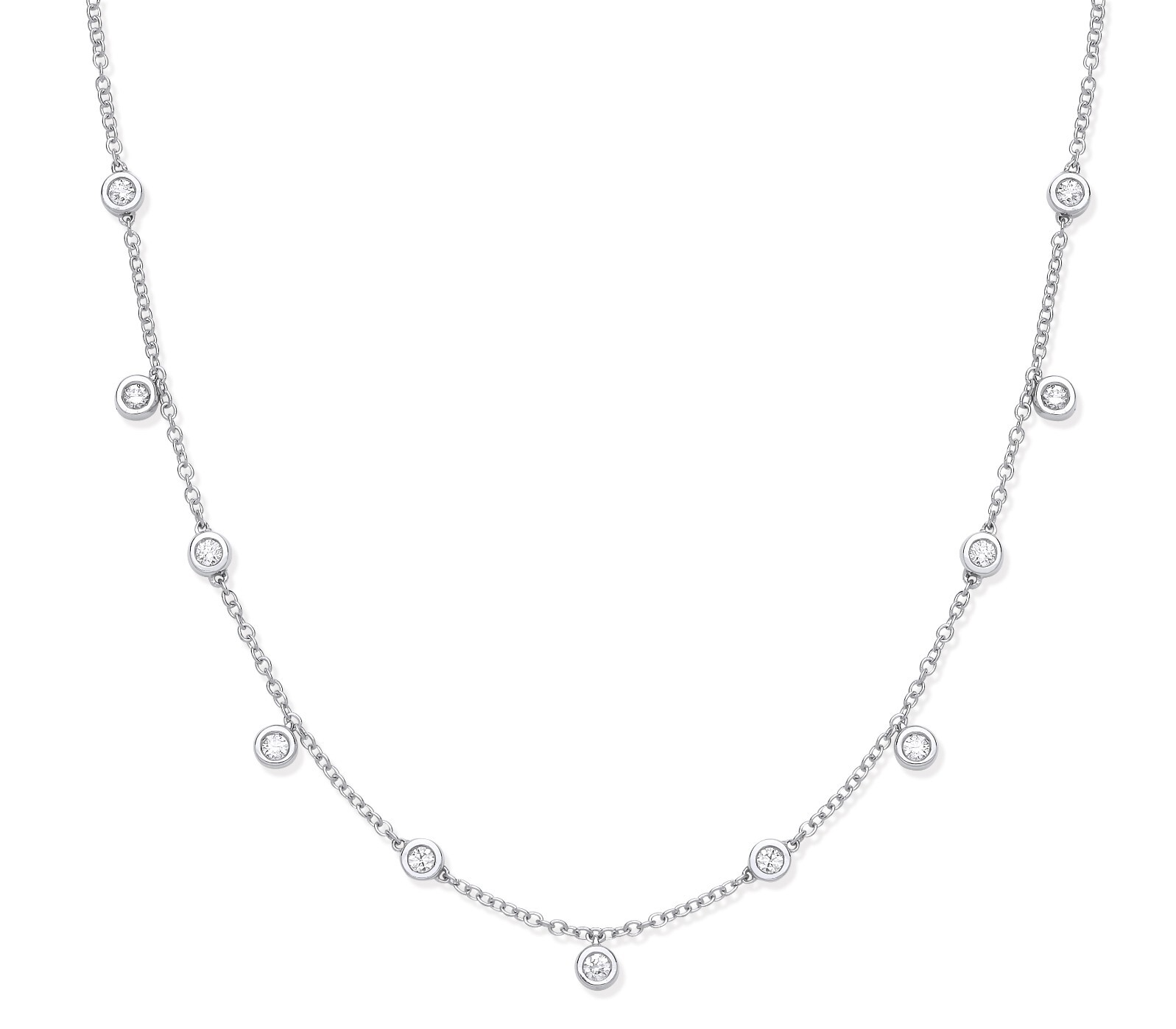18ct White Gold 0.33ctw Rub Over Set Diamond (18in/45cm) Chain Necklace