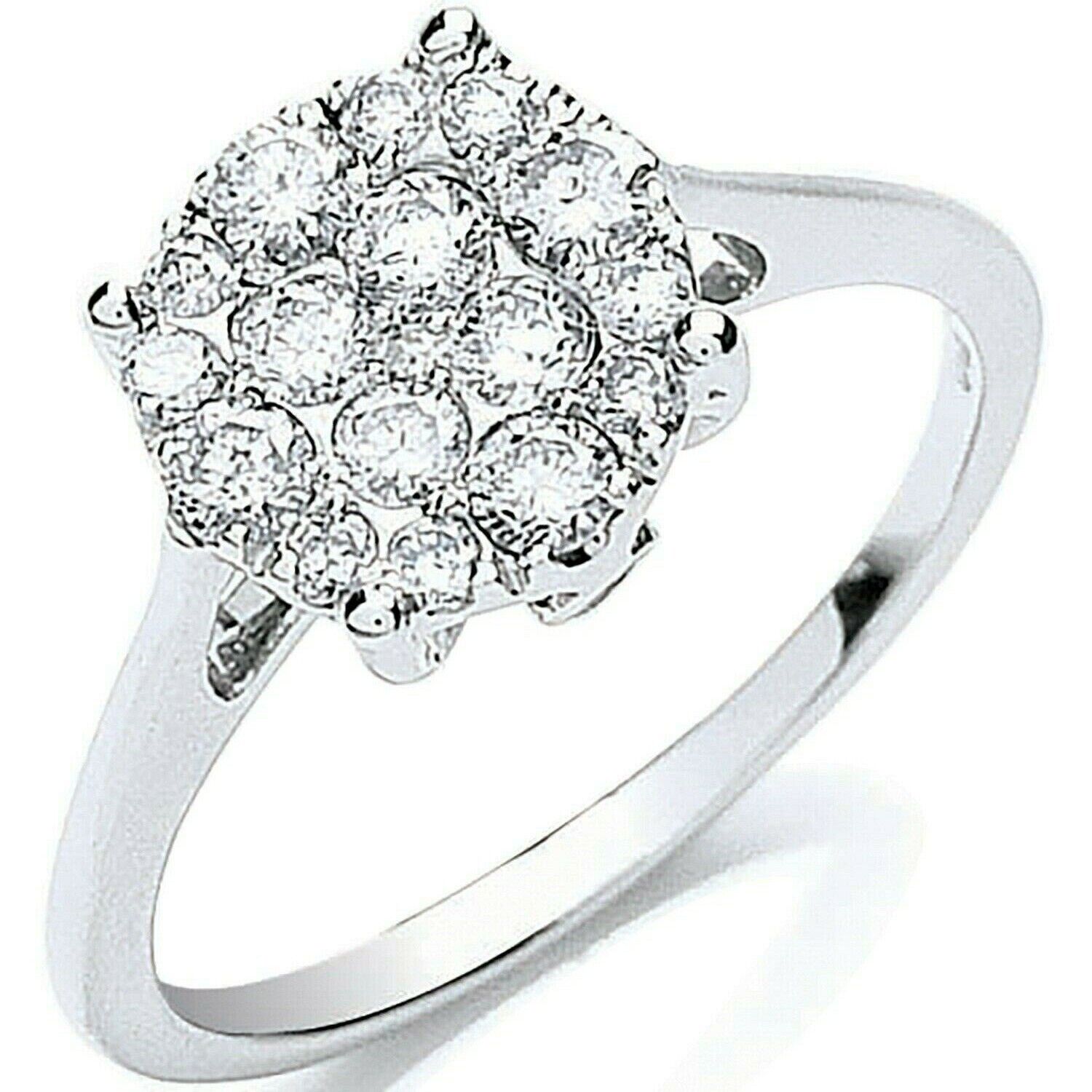 Real Diamond Cluster Ring 18ct White Gold 0.50 Carat Weight of Diamonds