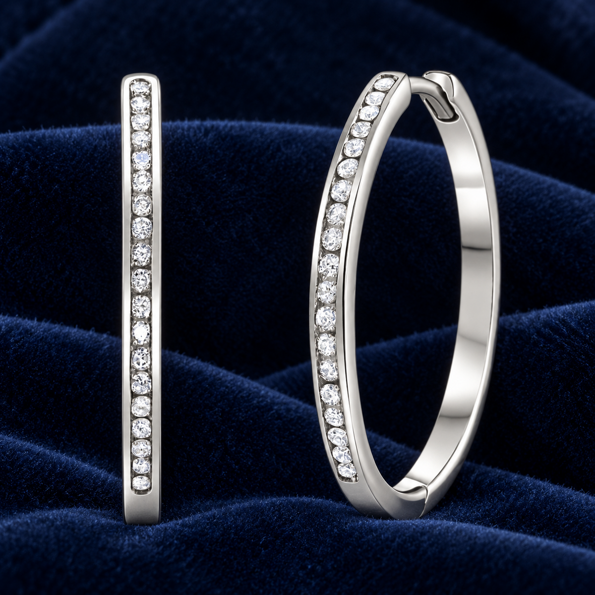 Real Diamond Hoop Earrings 9ct White Gold 24mm Diameter 0.27ctw Mined Diamonds