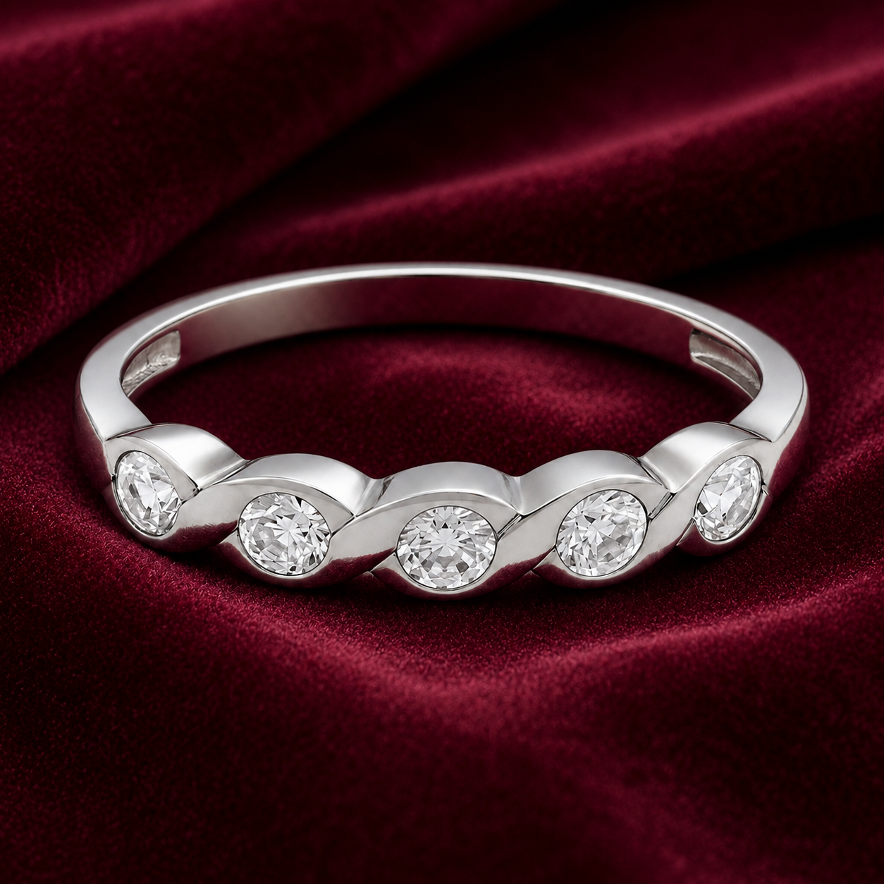 Sterling Silver Five Stone Eternity Band Ring 925 Hallmark