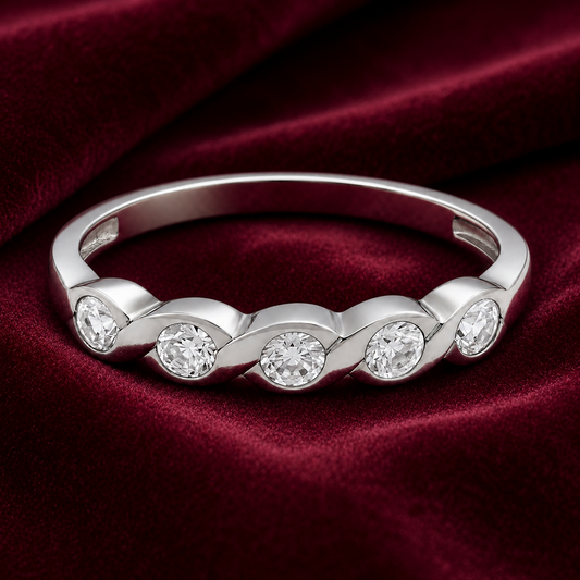 Sterling Silver Five Stone Eternity Band Ring 925 Hallmark