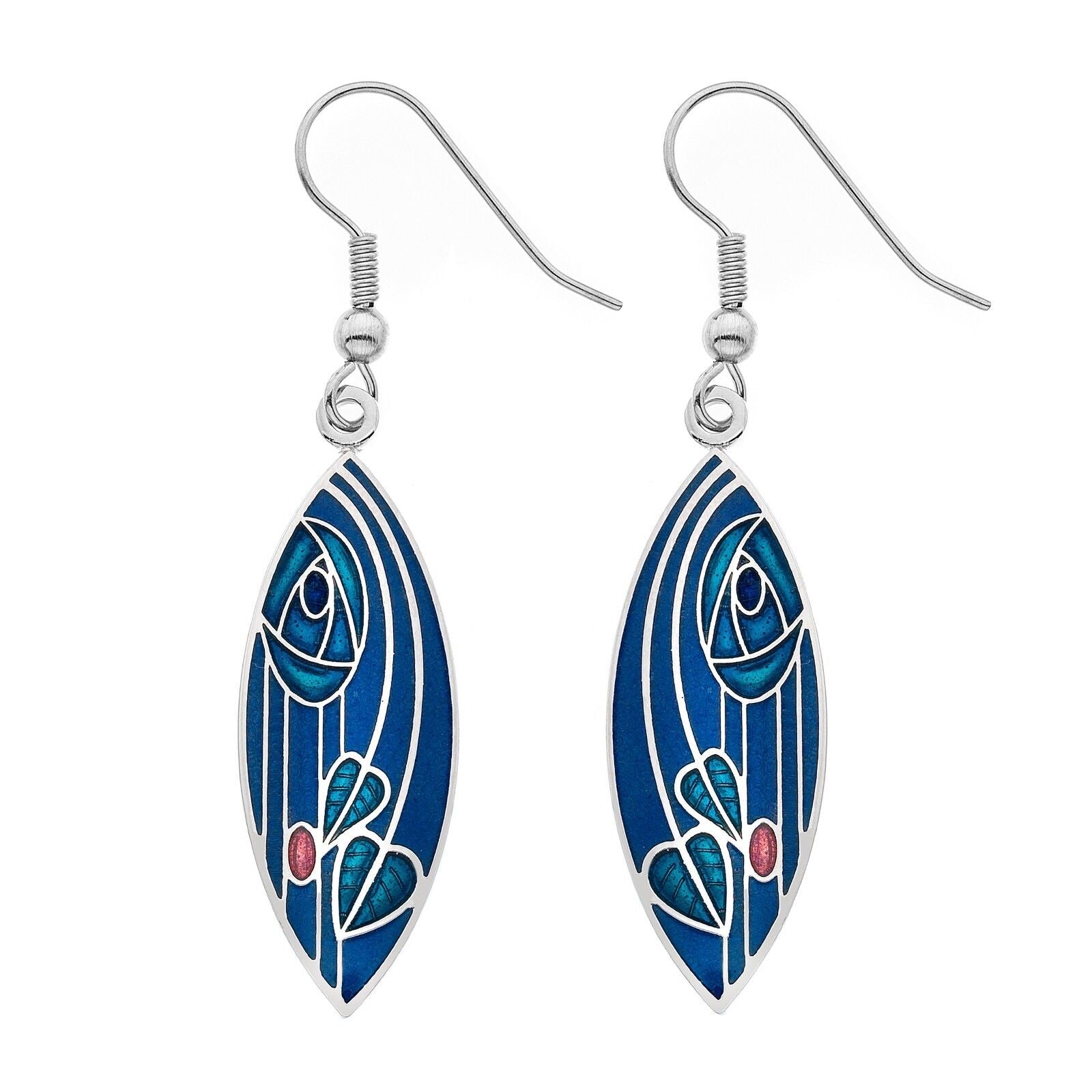 Mackintosh Rose Leaves Drop Earrings Marquise Silver Plated Branded Packaging
