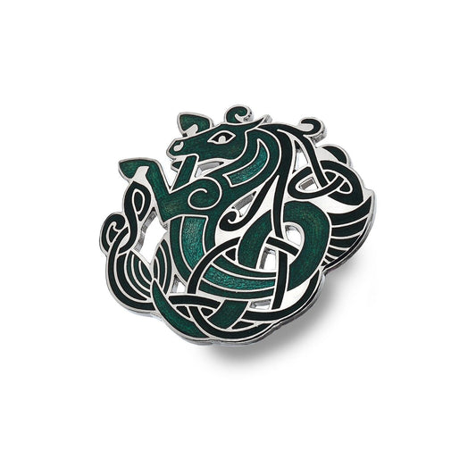 Celtic Horse Brooch Silver Plated Green Brand New Gift Packaging