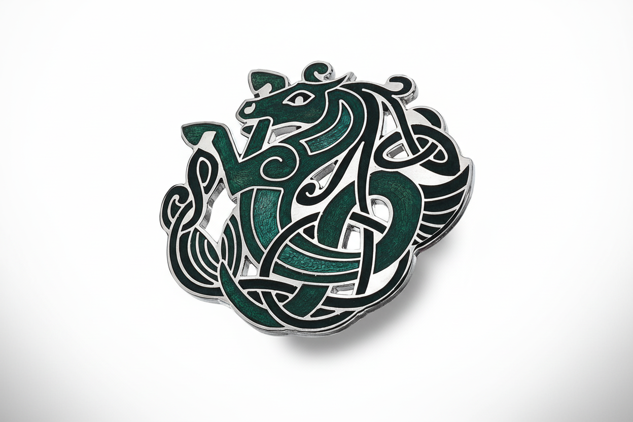 Celtic Horse Brooch Silver Plated Green Brand New Gift Packaging