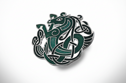 Celtic Horse Brooch Silver Plated Green Brand New Gift Packaging