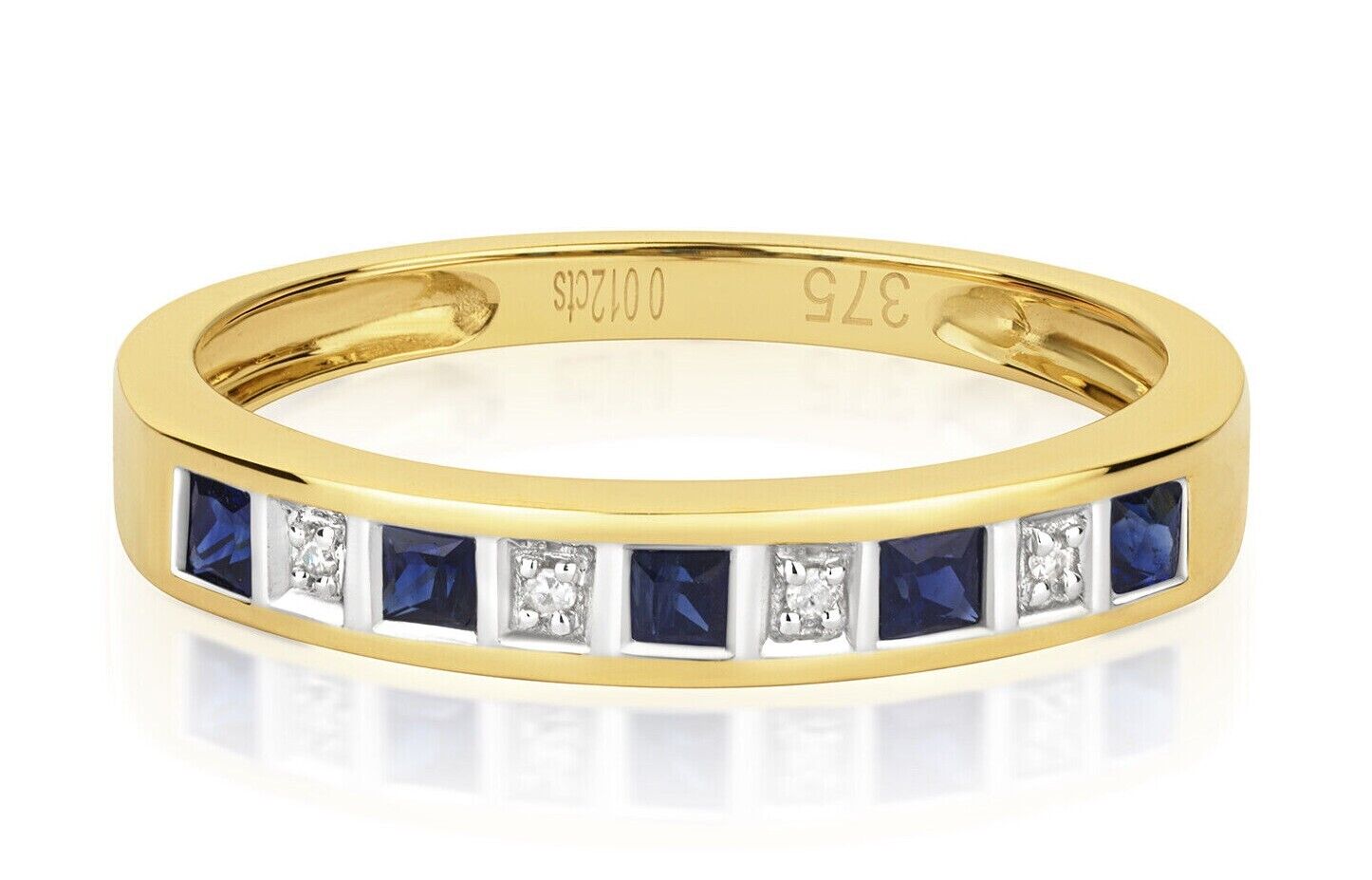 Real Sapphire and Diamond Eternity Ring Solid Yellow Gold 3mm Band Size J-Q