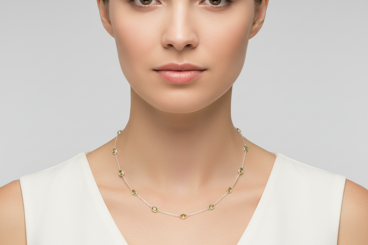 Beautiful Peridot Necklace 925 Sterling Silver Adjustable Chain British Made