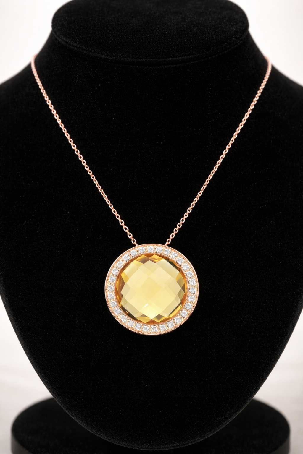 Natural Citrine Pendant With Diamonds 9ct Rose Gold 16" 41cm Length Chain
