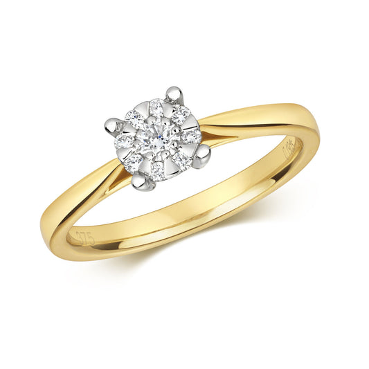 Real Diamond Engagement Ring 9ct Yellow Gold Brilliant Set Solitaire Size J - Q