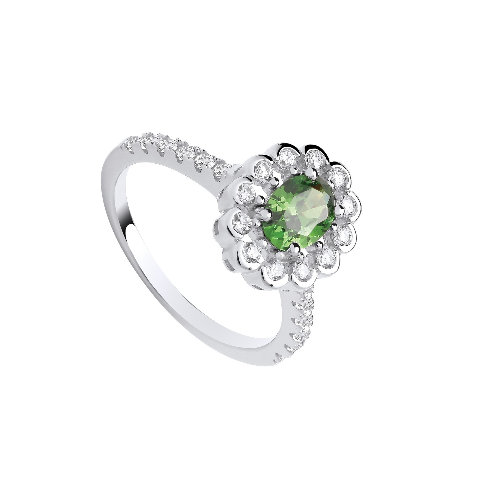 Sterling Silver Green Oval Zircon Halo Ring Size J - Q British Made 925 Hallmark