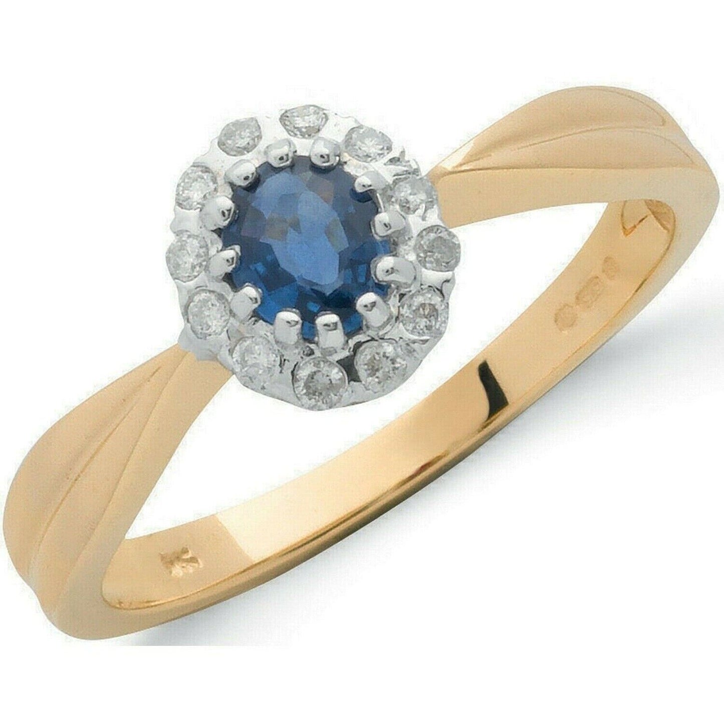 9ct Yellow Gold 0.10ct Diamond & 0.50ct Sapphire Cluster Ring