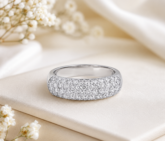 Luxury Pavé Gemstone Band Ring in Solid Sterling Silver 7.5mm Wide