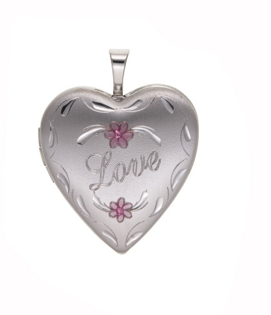 Love  Heart Locket Solid Sterling Silver With Pink Flowers 925 Hallmark 20mm