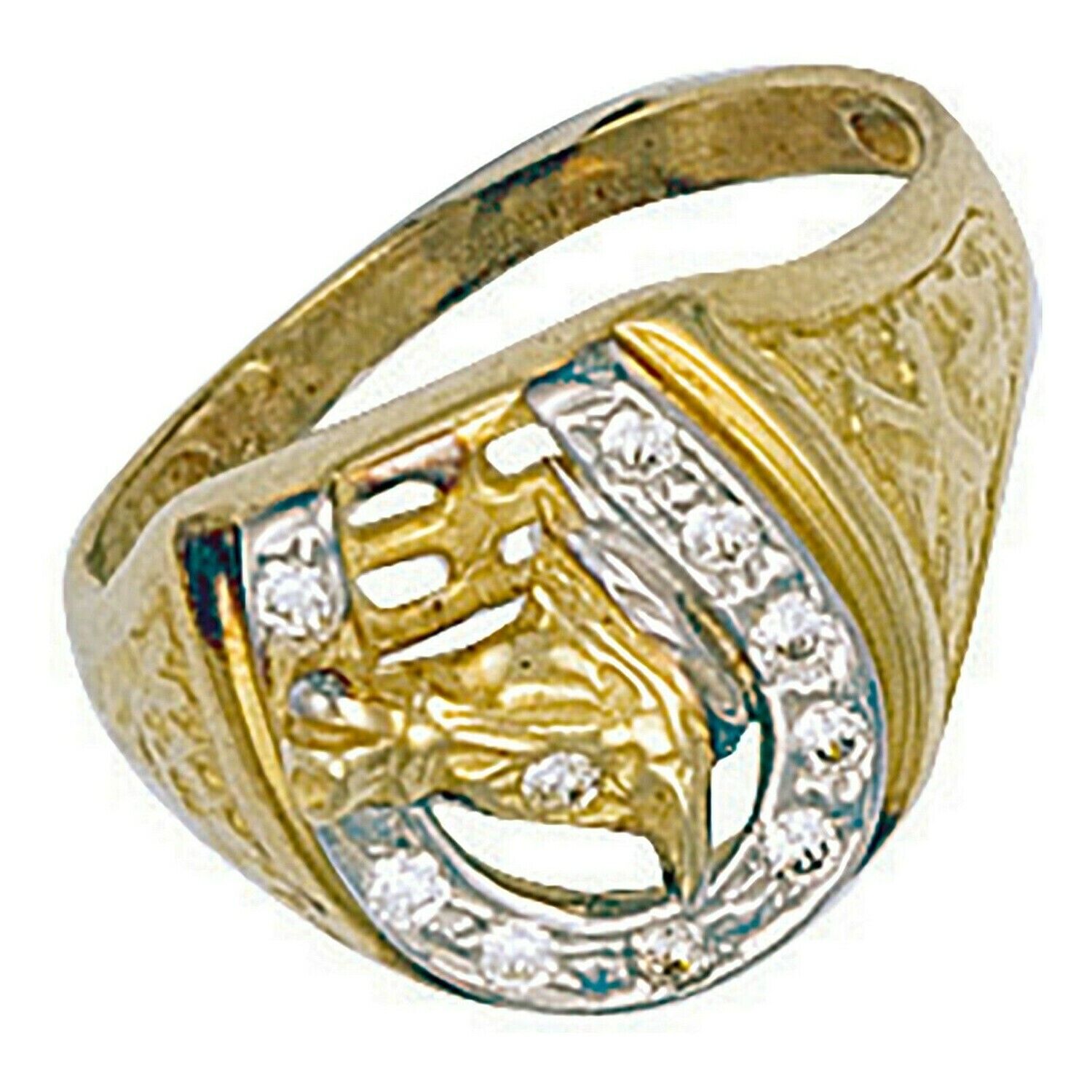 9ct Yellow Gold Horseshoe and Head Gents Ring Fully Hallmarked
