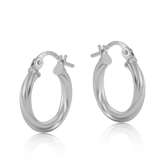 White Gold Twisted Hoop Earrings 14mm Creole Hoops Hallmarked