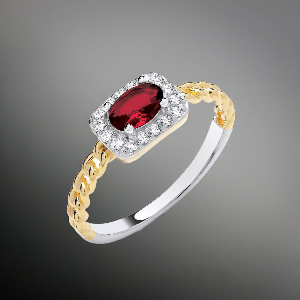 18ct Yellow Gold Ruby Cluster Ring on Sterling Silver 925 Hallmarked Size K - S