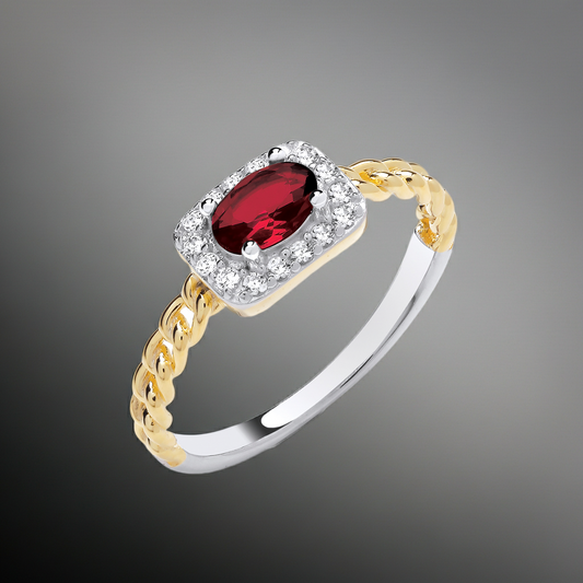 18ct Yellow Gold Ruby Cluster Ring on Sterling Silver 925 Hallmarked Size K - S
