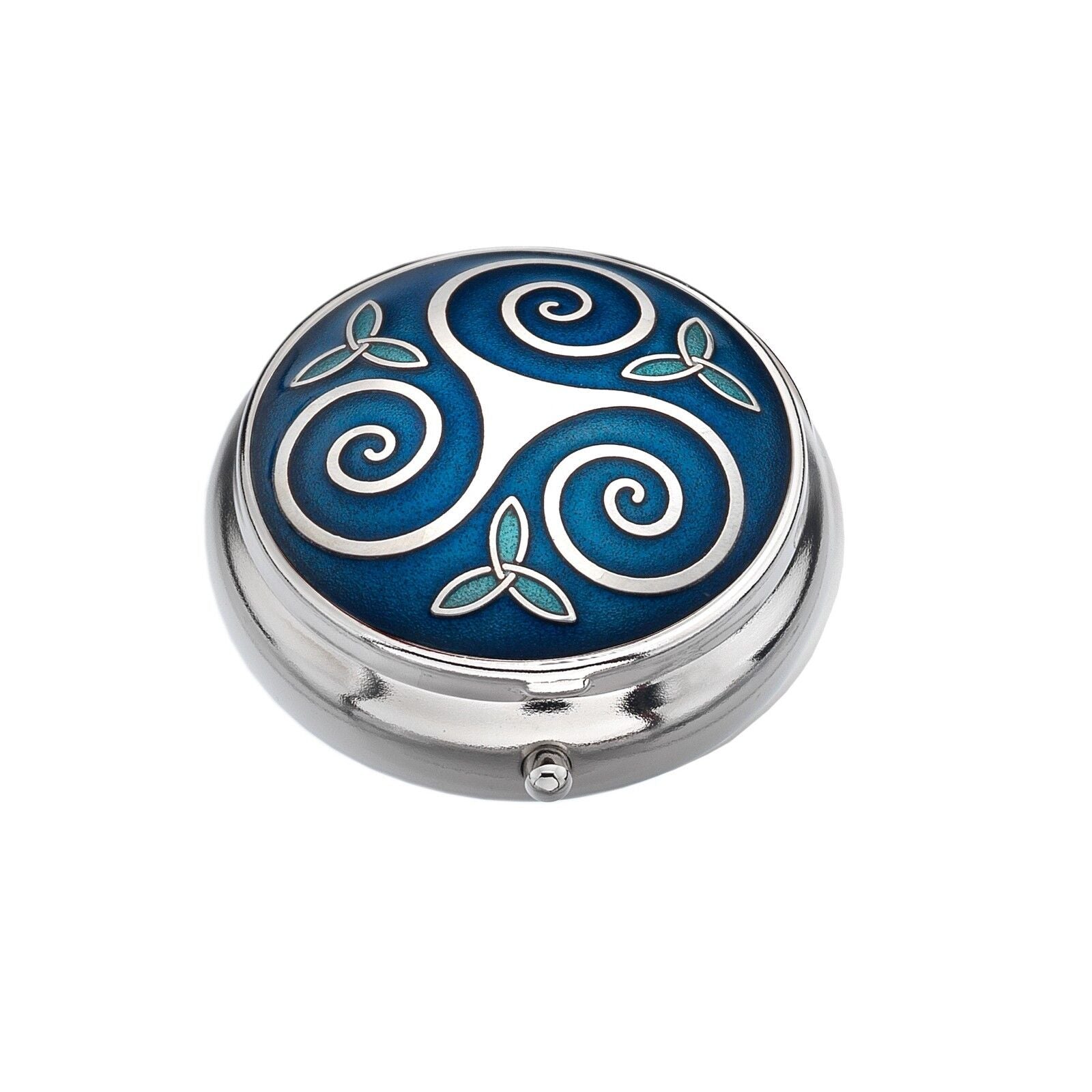Pillbox Silver Plated Triskele and Trinity Celtic Blue Brand New and Boxed