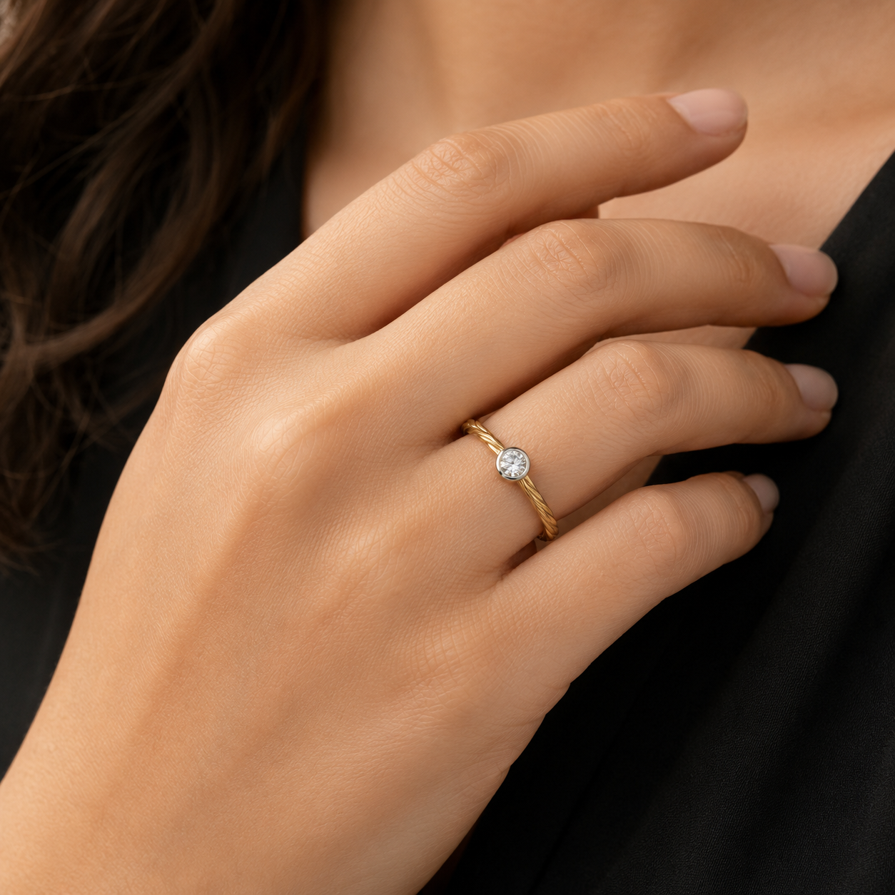 18ct Gold Solitaire Engagement Ring Flush Set on Sterling Silver 925 Size J-U