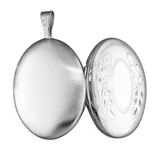 Oval Locket with Leaf Pattern 20mm x 15mm 925 Sterling Silver