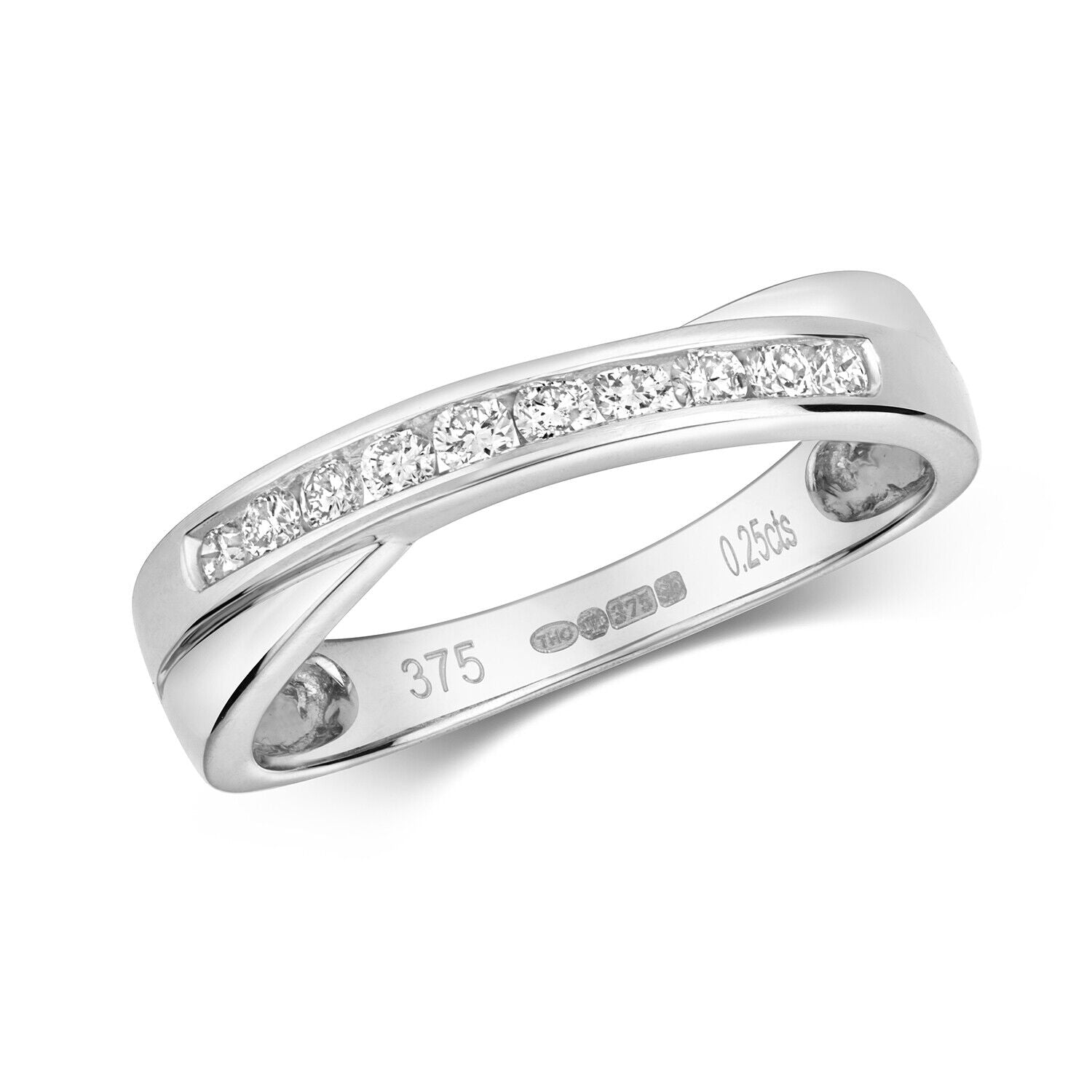 Real Diamond Crossover Eternity Ring 9ct White Gold Anniversary Band 0.25ctw