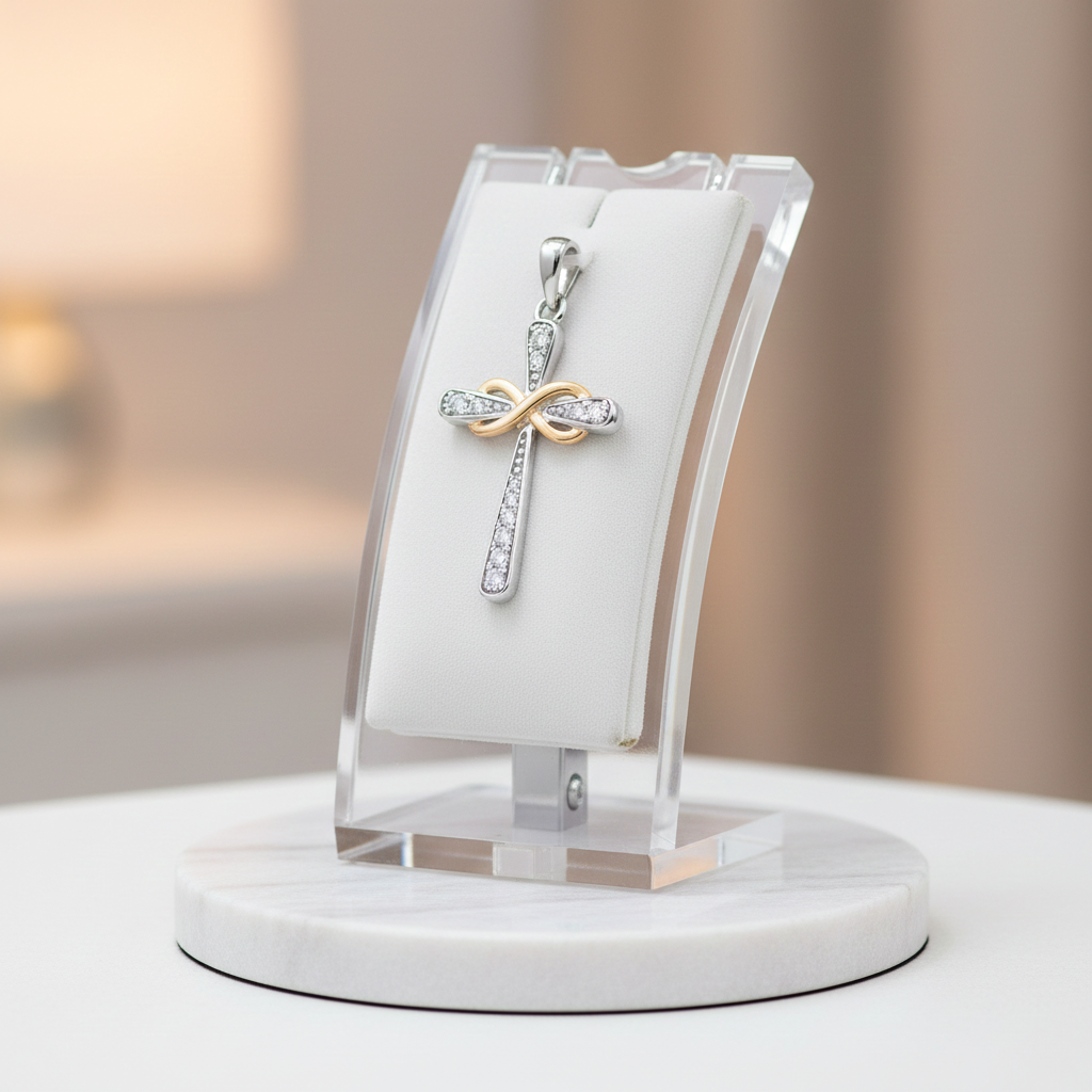 18ct Gold Infinity Cross Pendant on Solid Sterling Silver 925 Hallmark