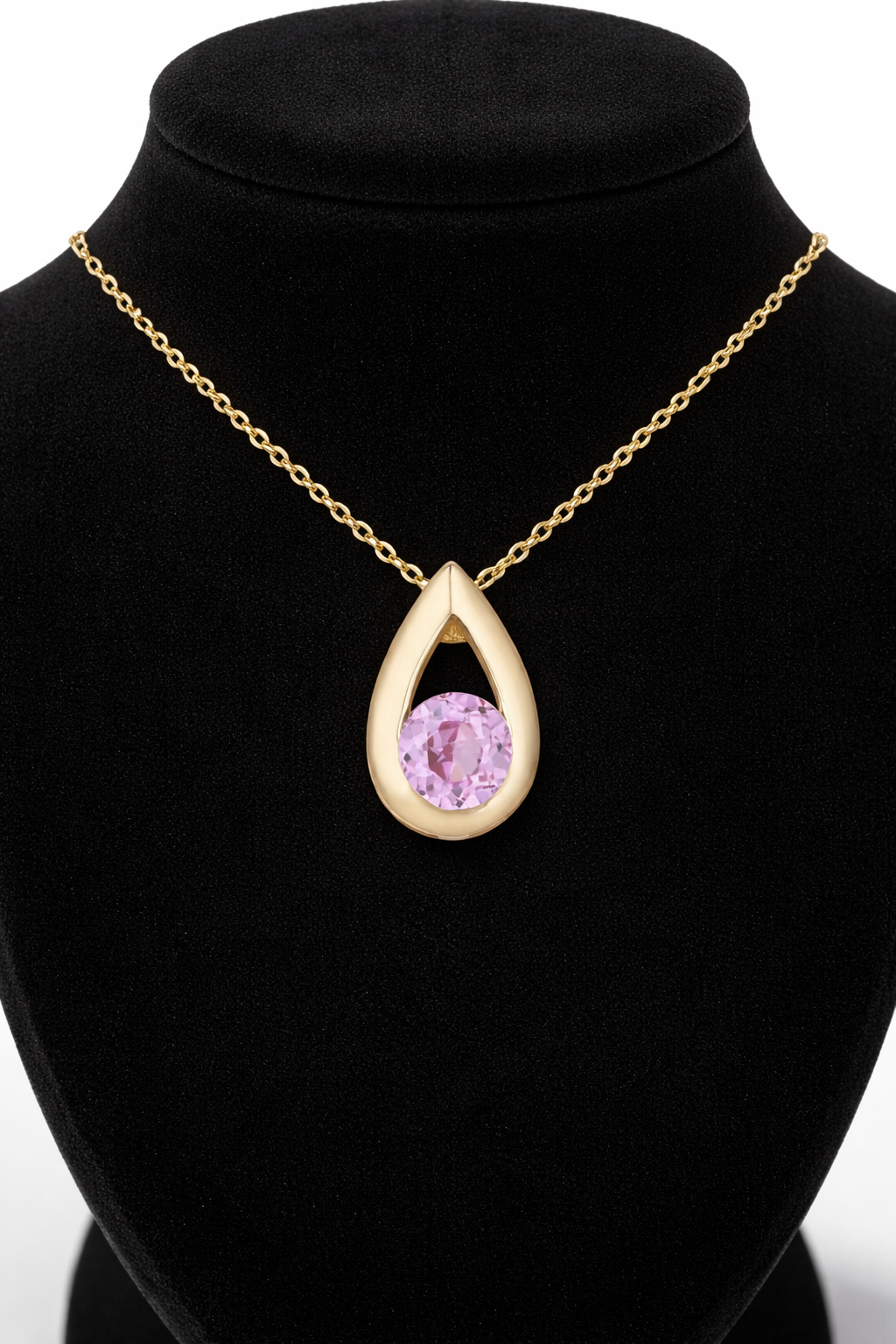 Pink Sapphire Teardrop Pendant Solid Yellow Gold 18" 46cm Length Chain