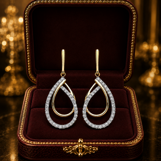 9ct Yellow Gold Diamond Teardrop Drop Earrings Hallmarked Elegant Ladies Gift