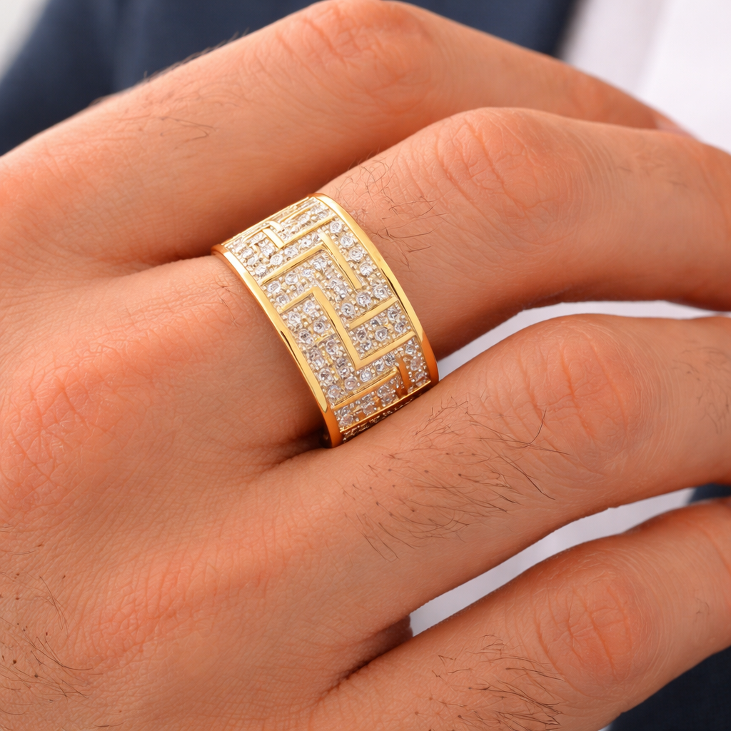 Men's Natural Diamond Puzzle Ring Solid Yellow Gold 1 Carat Diamonds Hallmarked