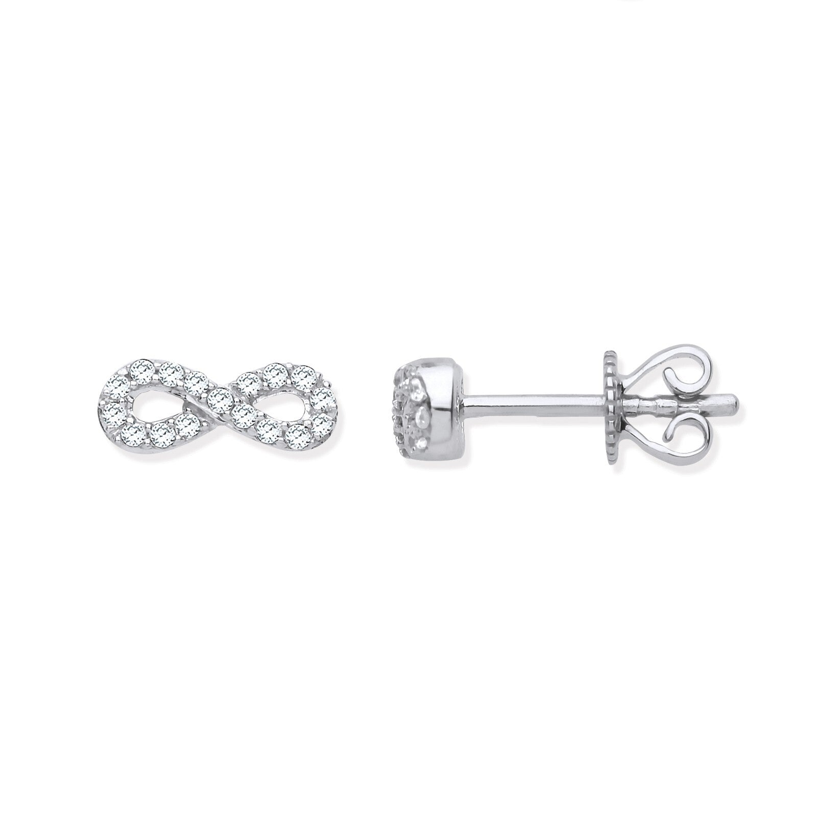 9ct White Gold Infinity 0.15ctw Diamond Studs Hallmarked - 9 x 4mm