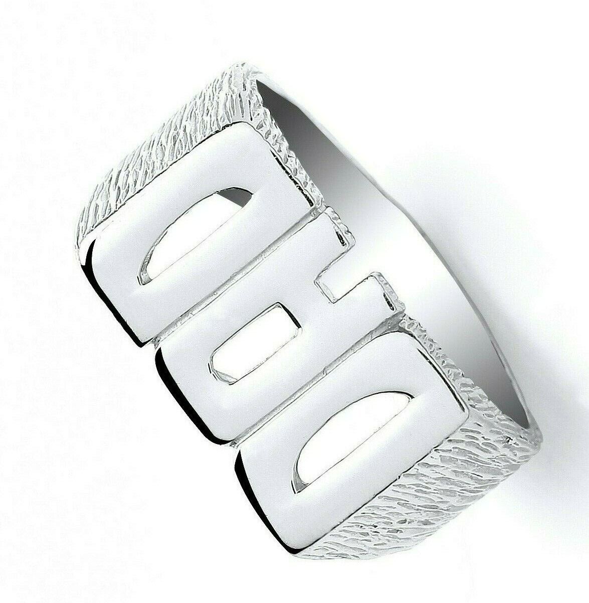 Sterling Silver DAD Barked Side Ring Fully Hallmarked