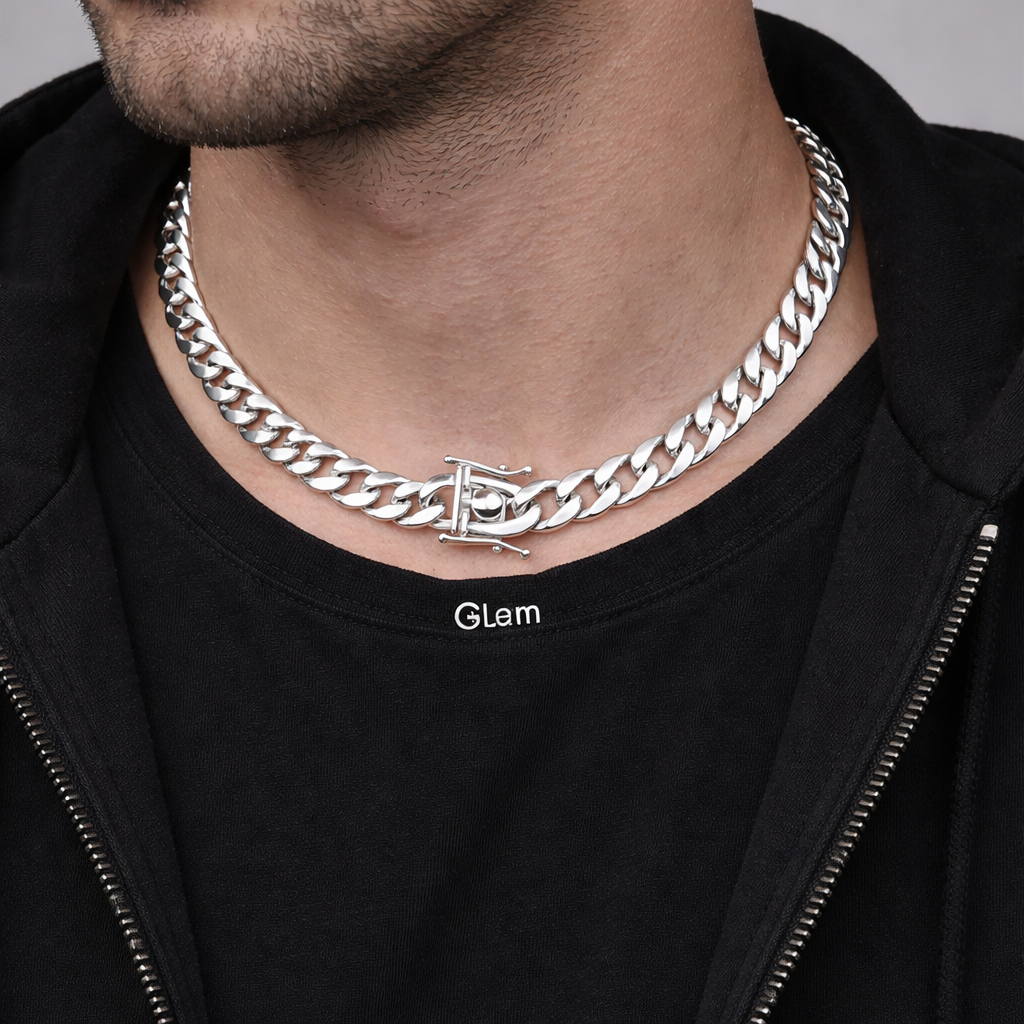 Men's Sterling Silver Cuban Chain Box Lock 8mm Wide 110 Grams 26" 66cm Hallmark
