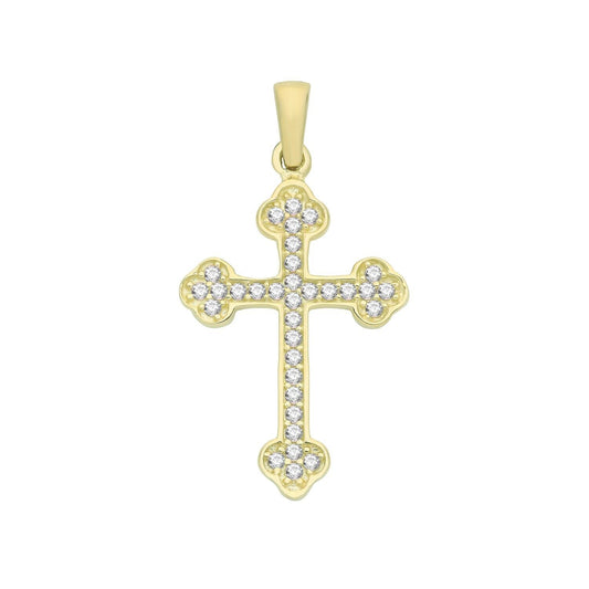 Sparkling 9ct Yellow Gold Budded Cross Pendant Medium 25 x 16mm Christianity